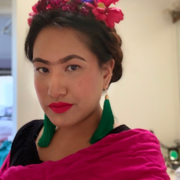 Red Tassel Drop Earrings - Picture 5 of 7